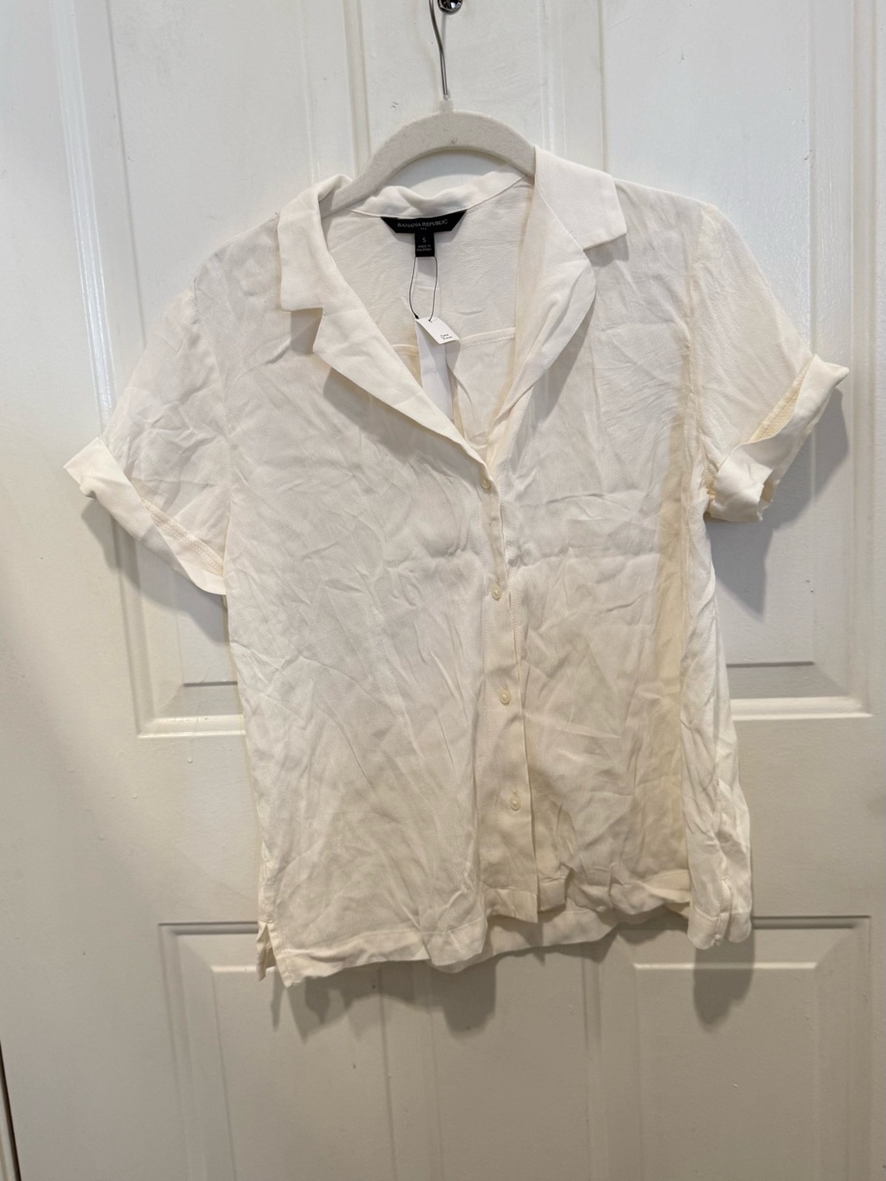 New NWT Banana Republic Women's Short-Sleeve Button Front Top in White small